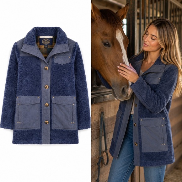 Pendleton Jackets & Blazers - Pendleton Womens Barn Coat S Dearborn Sherpa Fleece Blue Quilted Canvas Ranch
